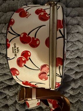 Coach White Cherry-Print Fanny Pack/Belt Bag/Crossbody with Gold Hardware
